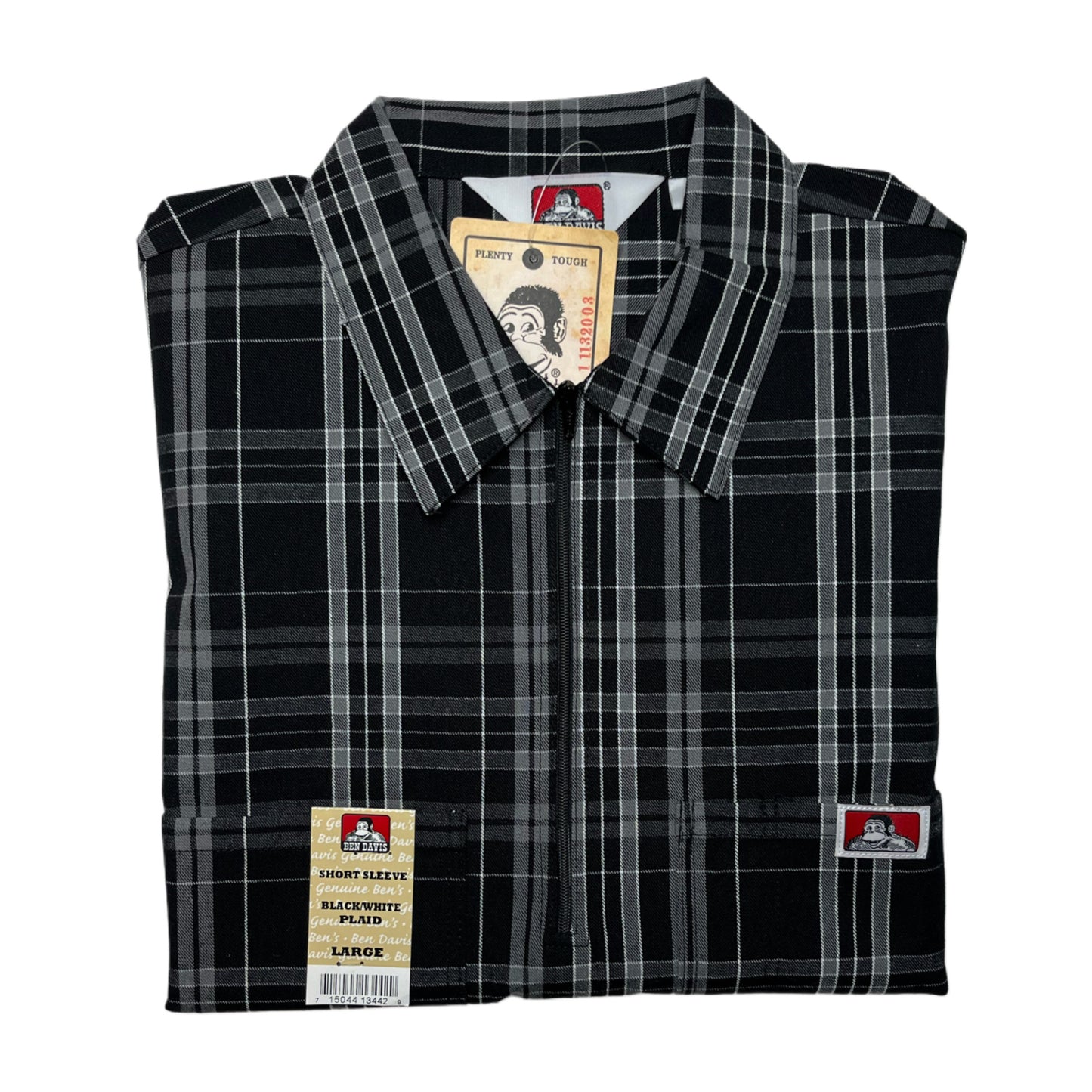 Ben Davis Half-Zip Plaid Shirt with Two Pockets
