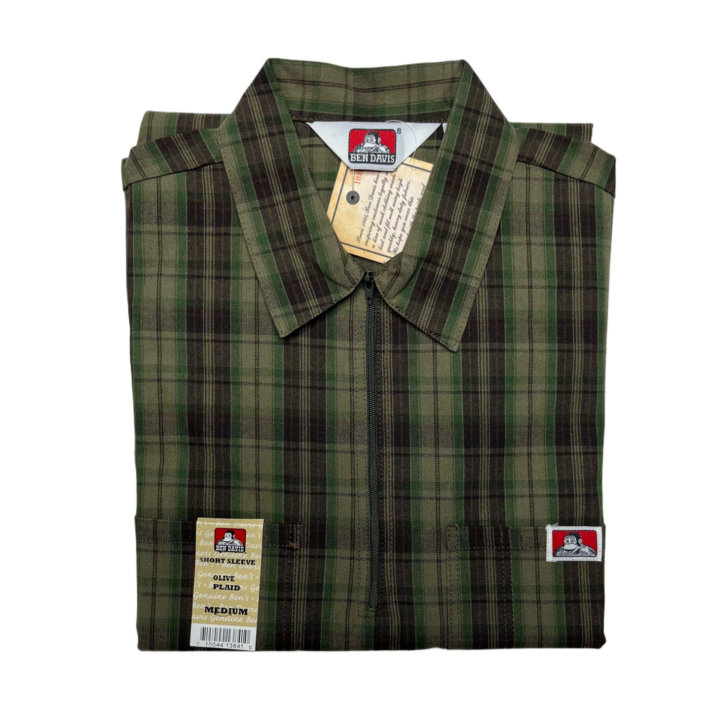 Ben Davis Half-Zip Plaid Shirt with Two Pockets