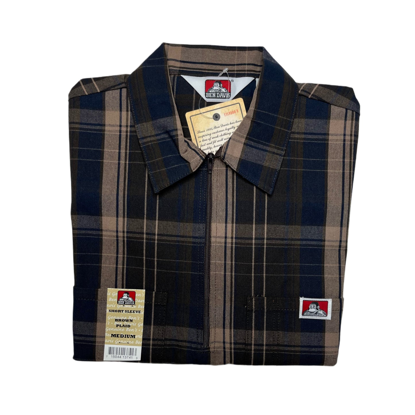 Ben Davis Half-Zip Plaid Shirt with Two Pockets