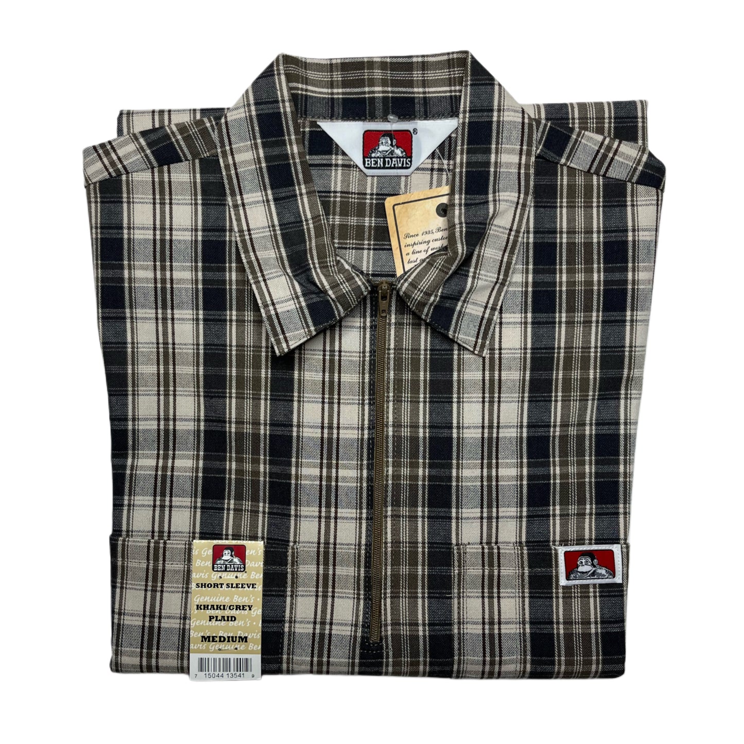 Ben Davis Half-Zip Plaid Shirt with Two Pockets