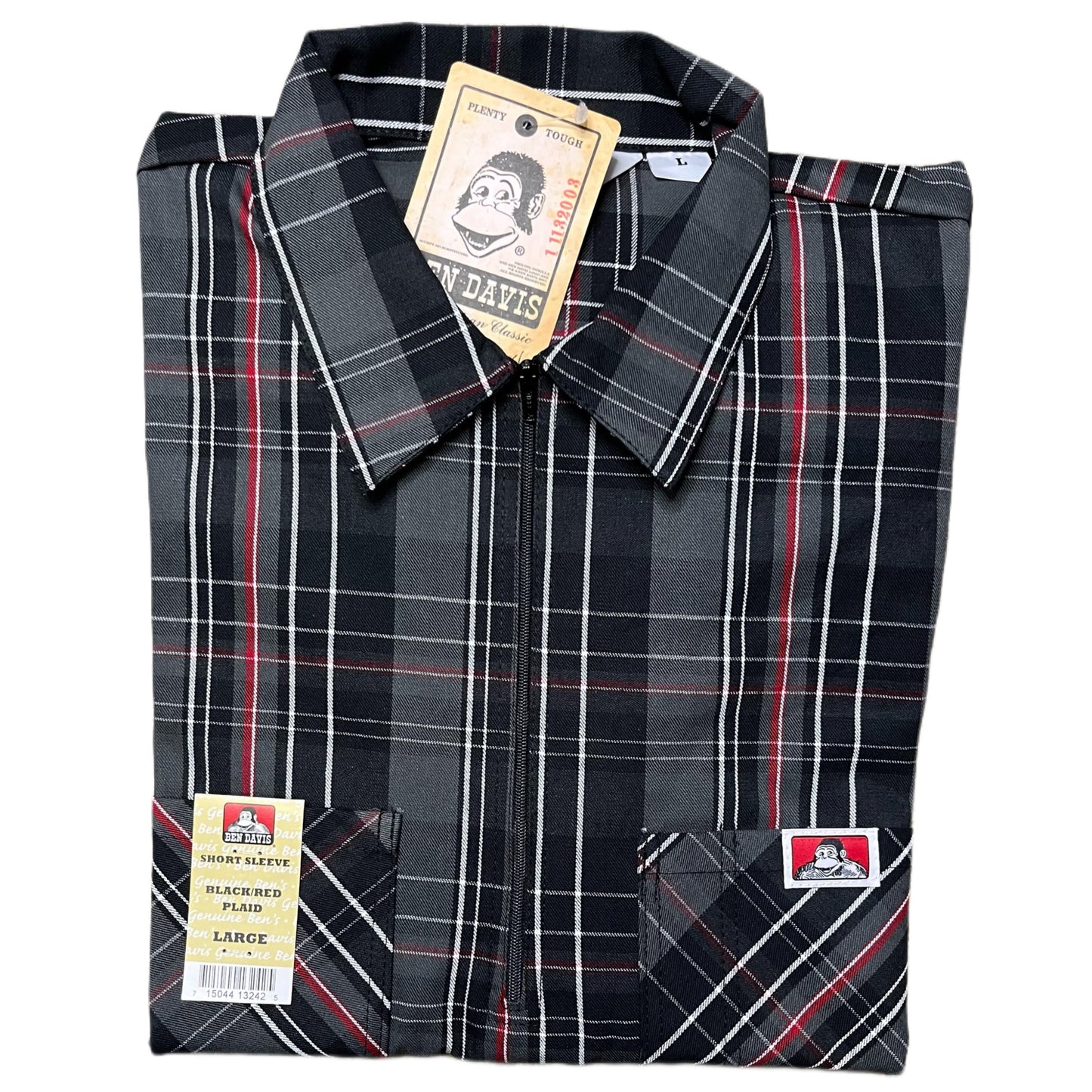 Ben Davis Half-Zip Plaid Shirt with Two Pockets
