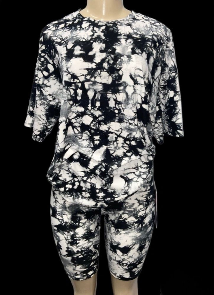Women's White Black Tie Dye Short Set