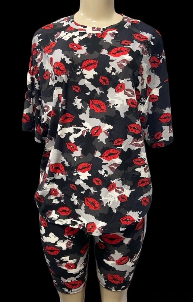 Women's Dark Tone Camouflage Print Short Set