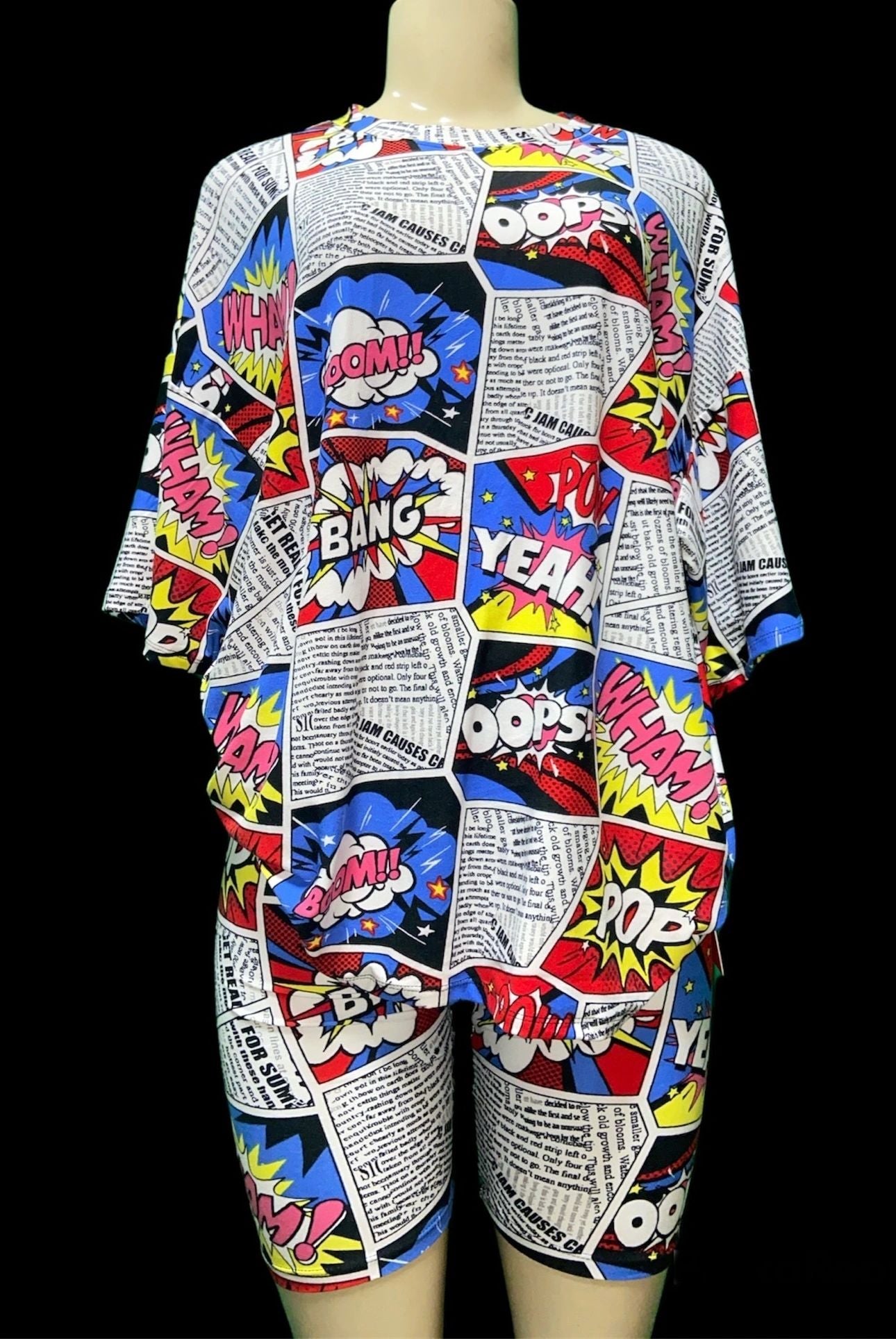 Women's Comic Book Print Short Set