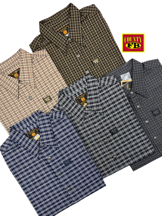 FB County vintage long collar short sleeve checker shirt