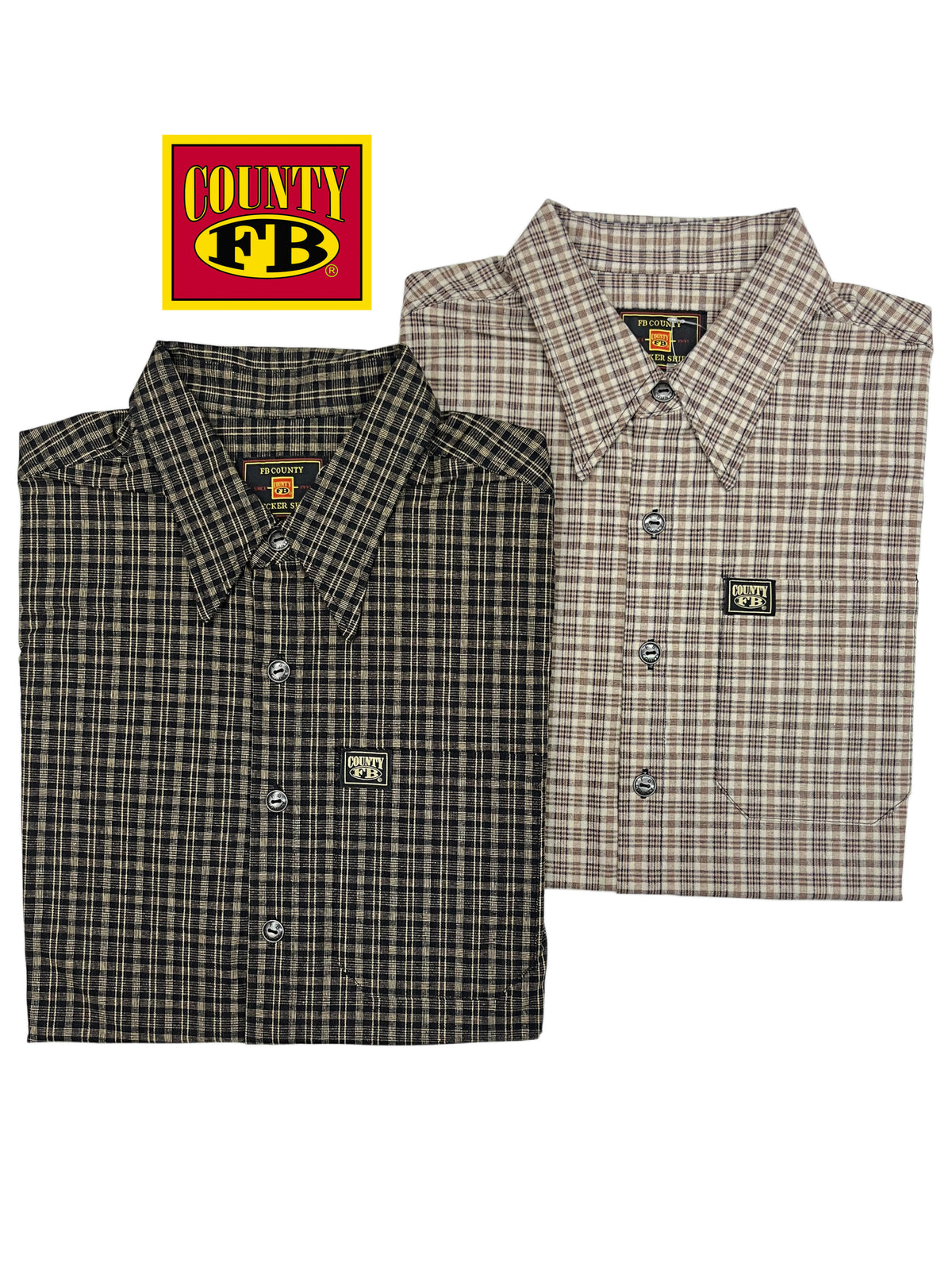 FB County vintage long collar short sleeve checker shirt