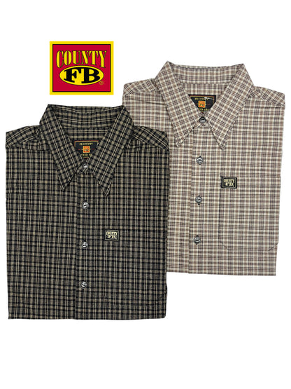 FB County vintage long collar short sleeve checker shirt
