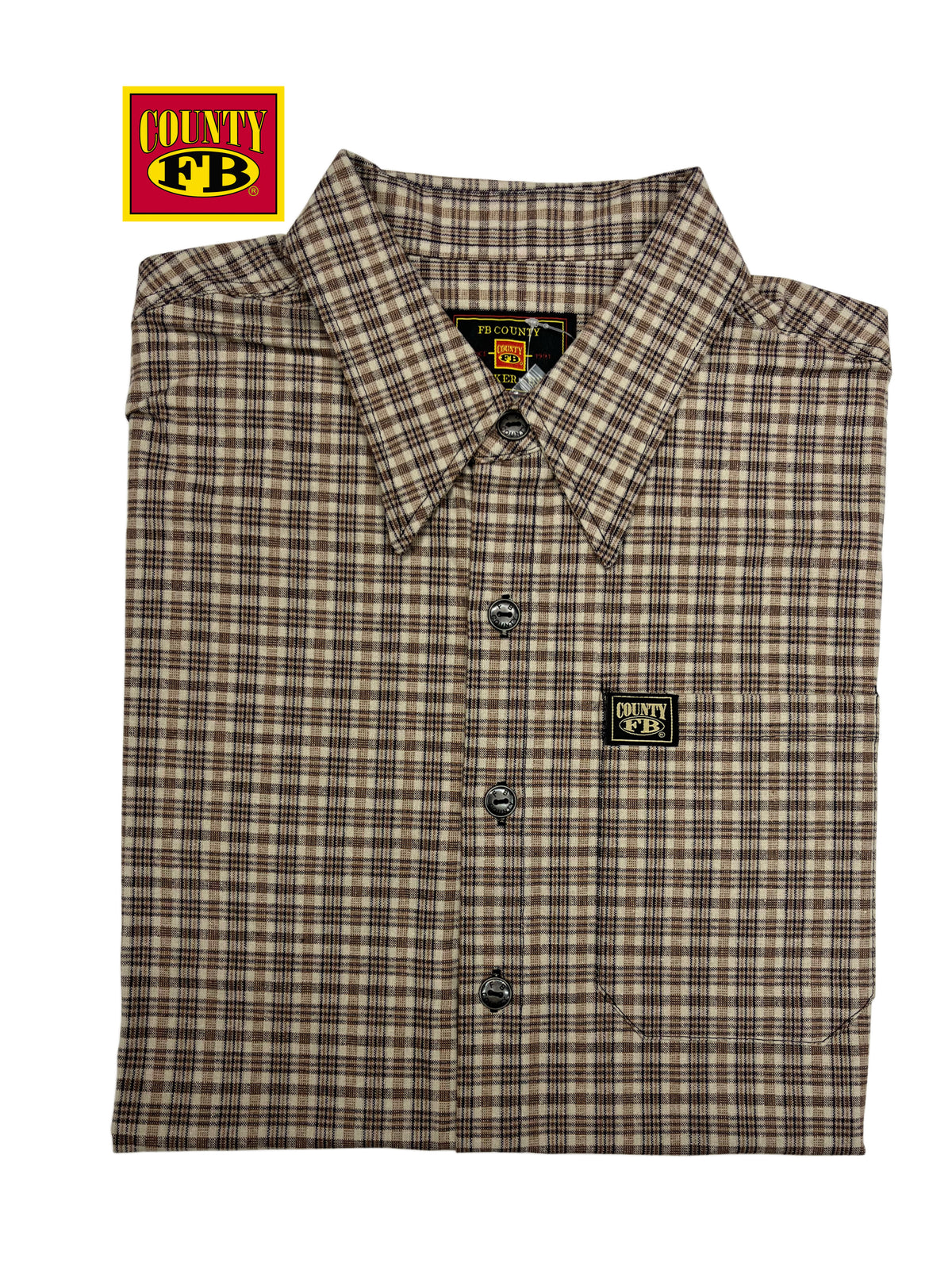 FB County vintage long collar short sleeve checker shirt