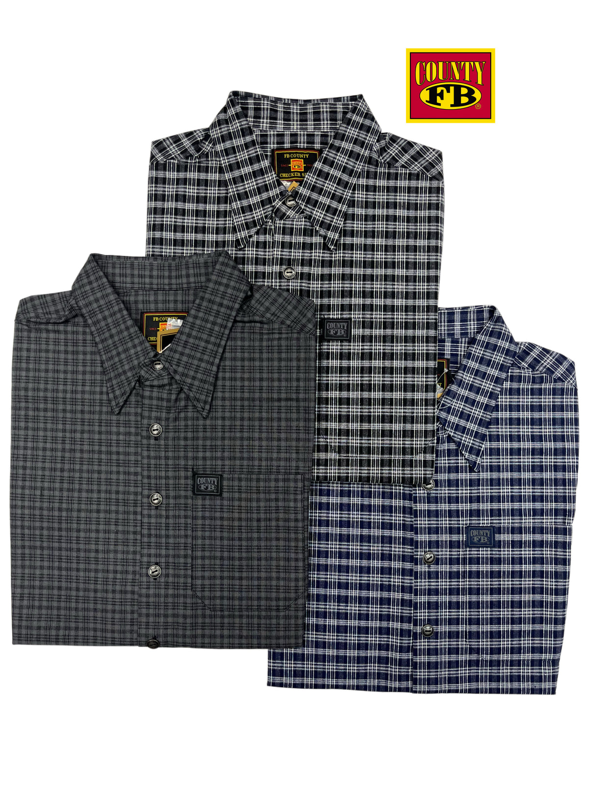 FB County vintage long collar short sleeve checker shirt