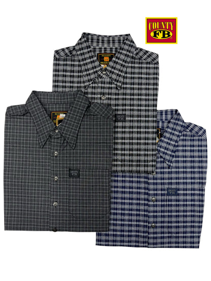 FB County vintage long collar short sleeve checker shirt