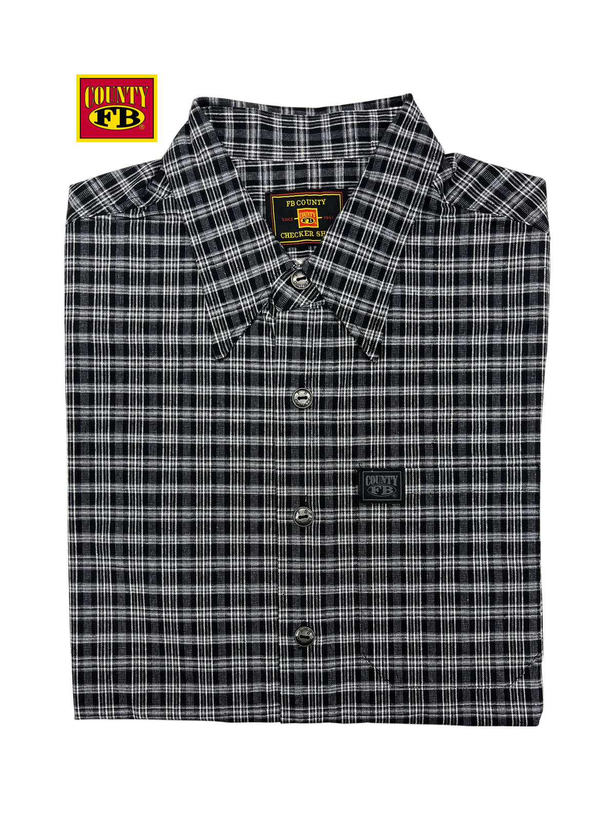 FB County vintage long collar short sleeve checker shirt