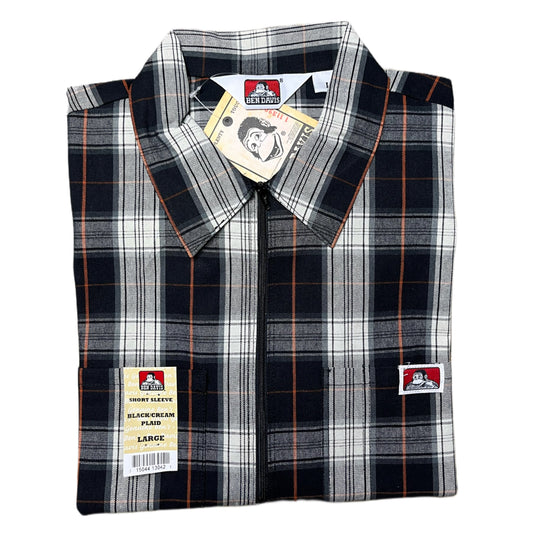 Ben Davis Half-Zip Plaid Shirt with Two Pockets