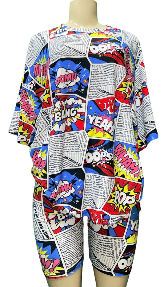 Women's Comic Book Print Short Set