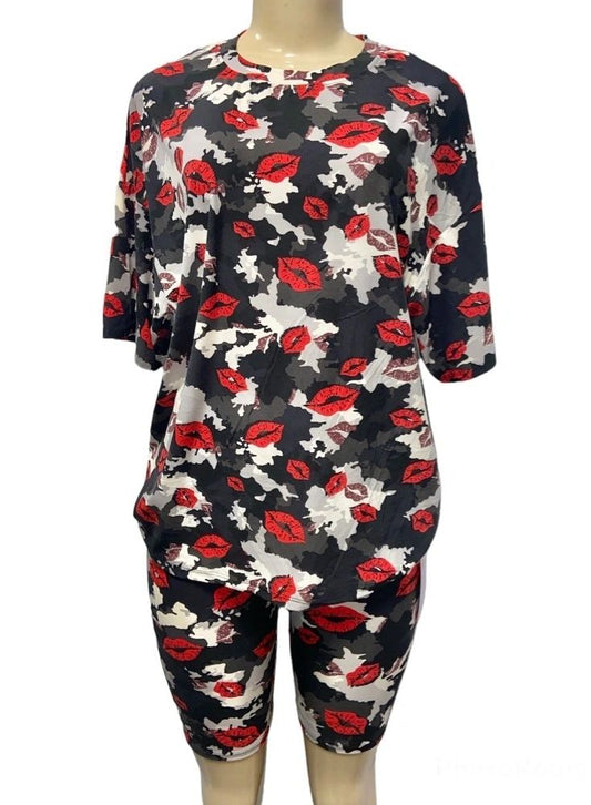 Women's Dark Tone Camouflage Print Short Set